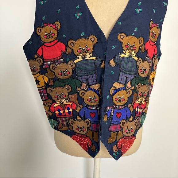 Vintage Christmas Teddy Bear Vest medium - Picture 7 of 16